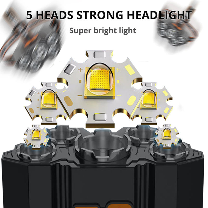 Wiederaufladbare 5-LED Stirnlampe mit 3 Modi